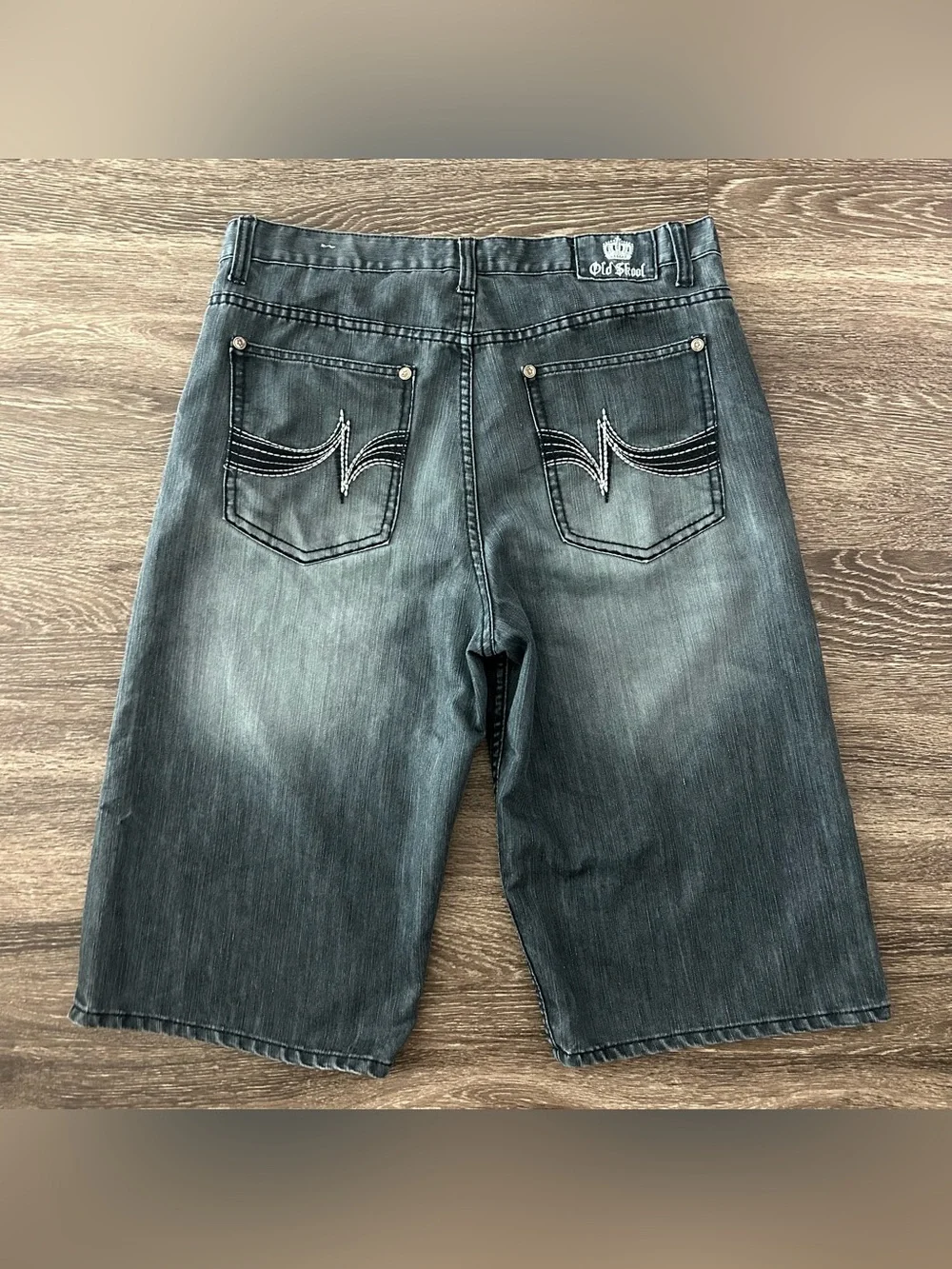Vtg Old Skool Y2K Wide Leg Baggy Denim Jean Shorts Jorts Mens 38 Skater Grunge